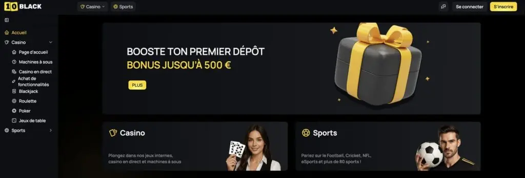 10 Black casino home page