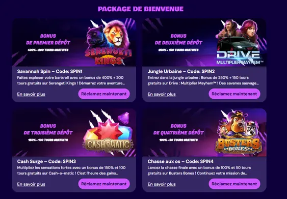 Bonus de bienvenue en 4 dépôt SpinLynkx