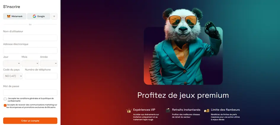 S'inscrire sur BitCasino