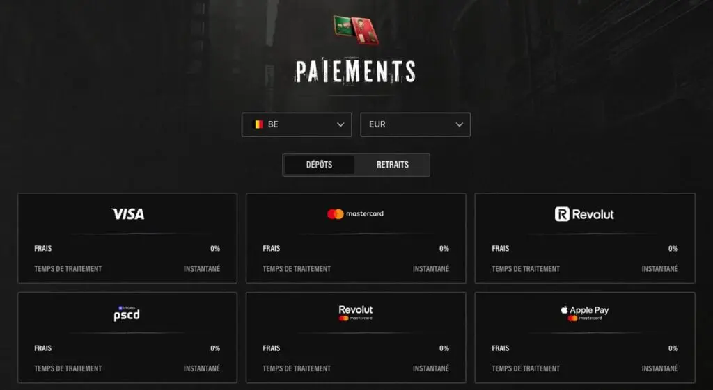 Jokery méthodes de paiements