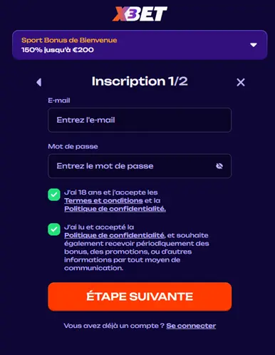 X3Bet inscription et login